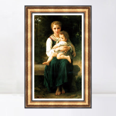 INVIN ART Framed Canvas Art Giclee Print The Two Sisters by William Adolphe Bouguereau Wall Art Living Room Home Office Decorations