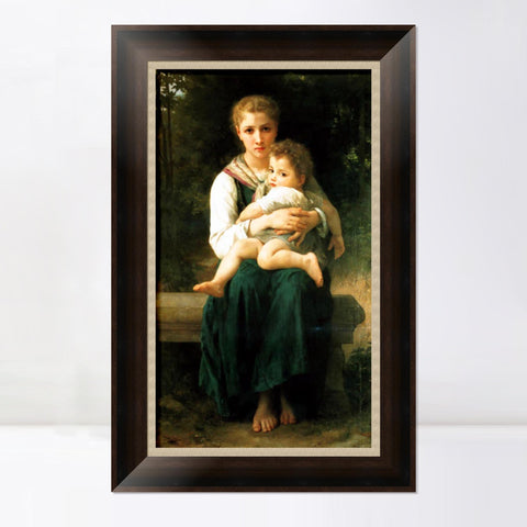INVIN ART Framed Canvas Art Giclee Print The Two Sisters by William Adolphe Bouguereau Wall Art Living Room Home Office Decorations