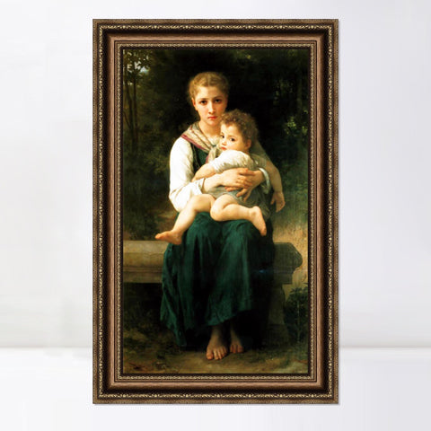 INVIN ART Framed Canvas Art Giclee Print The Two Sisters by William Adolphe Bouguereau Wall Art Living Room Home Office Decorations