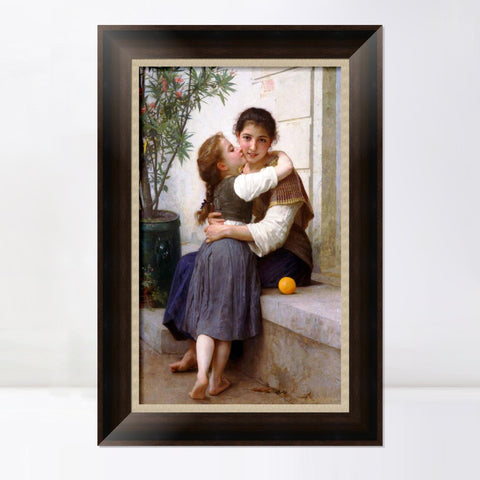 INVIN ART Framed Canvas Art Giclee Print A Little Coaxing by William Adolphe Bouguereau Wall Art Living Room Home Office Decorations