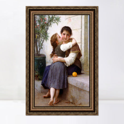 INVIN ART Framed Canvas Art Giclee Print A Little Coaxing by William Adolphe Bouguereau Wall Art Living Room Home Office Decorations