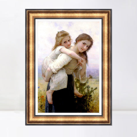 INVIN ART Framed Canvas Art Giclee Print Not Too Much To Carry by William Adolphe Bouguereau Wall Art Living Room Home Office Decorations