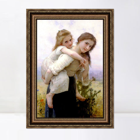 INVIN ART Framed Canvas Art Giclee Print Not Too Much To Carry by William Adolphe Bouguereau Wall Art Living Room Home Office Decorations