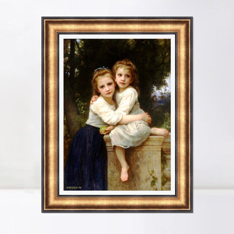 INVIN ART Framed Canvas Art Giclee Print Two Sisters by William Adolphe Bouguereau Wall Art Living Room Home Office Decorations