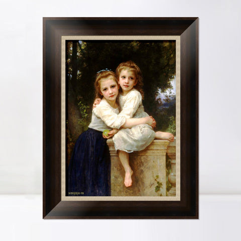 INVIN ART Framed Canvas Art Giclee Print Two Sisters by William Adolphe Bouguereau Wall Art Living Room Home Office Decorations