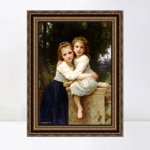 INVIN ART Framed Canvas Art Giclee Print Two Sisters by William Adolphe Bouguereau Wall Art Living Room Home Office Decorations
