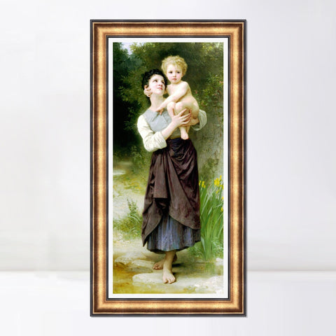 INVIN ART Framed Canvas Art Giclee Print Brother And Sister by William Adolphe Bouguereau Wall Art Living Room Home Office Decorations