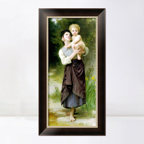 INVIN ART Framed Canvas Art Giclee Print Brother And Sister by William Adolphe Bouguereau Wall Art Living Room Home Office Decorations