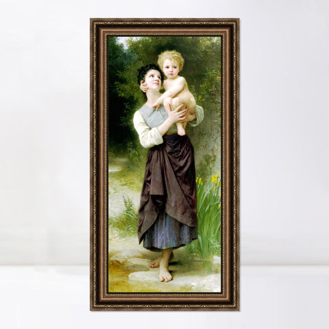 INVIN ART Framed Canvas Art Giclee Print Brother And Sister by William Adolphe Bouguereau Wall Art Living Room Home Office Decorations