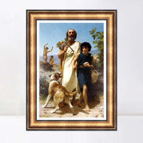 INVIN ART Framed Canvas Art Giclee Print Homer and His Guide by William Adolphe Bouguereau Wall Art Living Room Home Office Decorations
