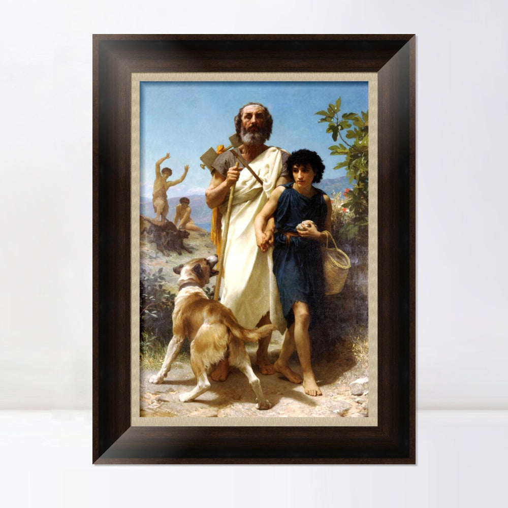 INVIN ART Framed Canvas Art Giclee Print Homer and His Guide by William Adolphe Bouguereau Wall Art Living Room Home Office Decorations