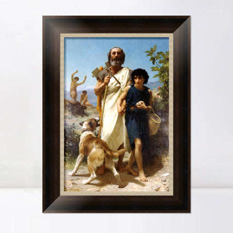 INVIN ART Framed Canvas Art Giclee Print Homer and His Guide by William Adolphe Bouguereau Wall Art Living Room Home Office Decorations