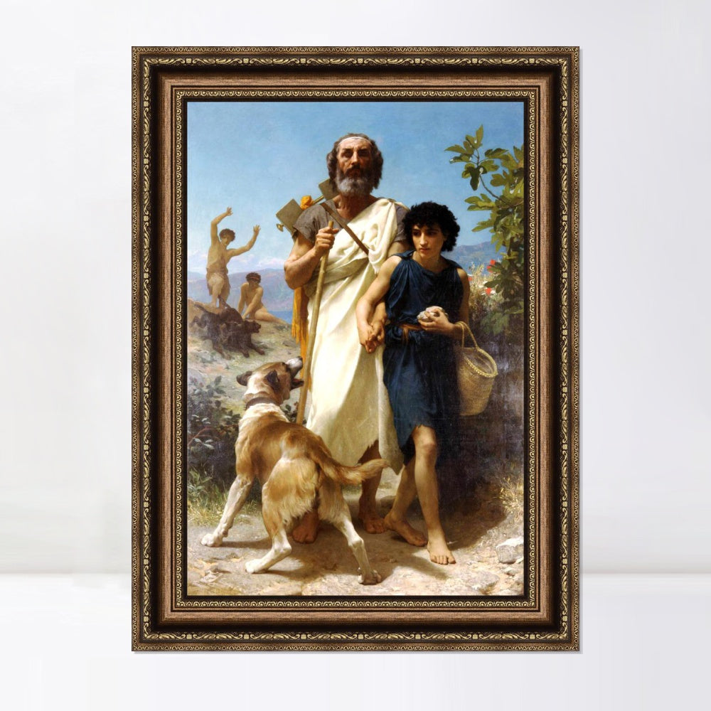 INVIN ART Framed Canvas Art Giclee Print Homer and His Guide by William Adolphe Bouguereau Wall Art Living Room Home Office Decorations