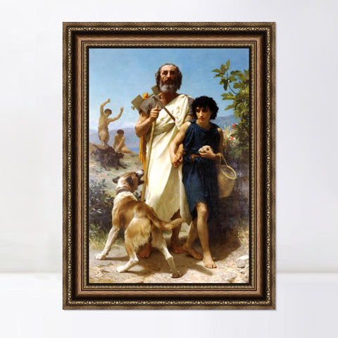 INVIN ART Framed Canvas Art Giclee Print Homer and His Guide by William Adolphe Bouguereau Wall Art Living Room Home Office Decorations