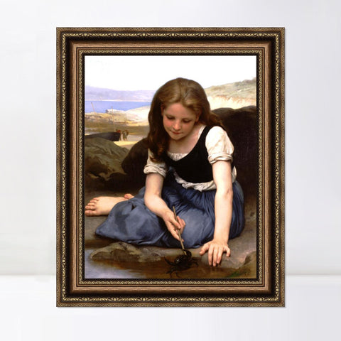 INVIN ART Framed Canvas Art Giclee Print The Crab by William Adolphe Bouguereau Wall Art Living Room Home Office Decorations