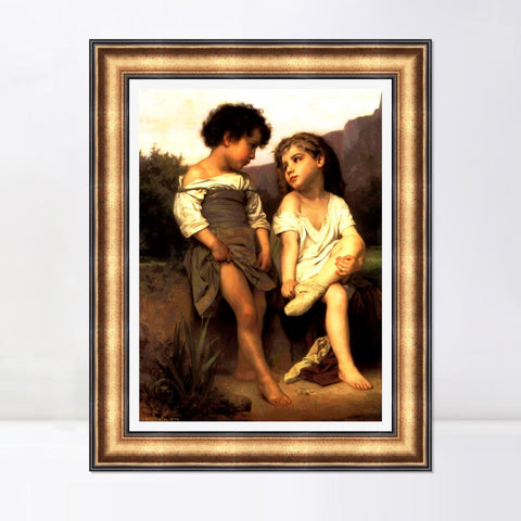 INVIN ART Framed Canvas Art Giclee Print At the Edge of the Brook by William Adolphe Bouguereau Wall Art Living Room Home Office Decorations