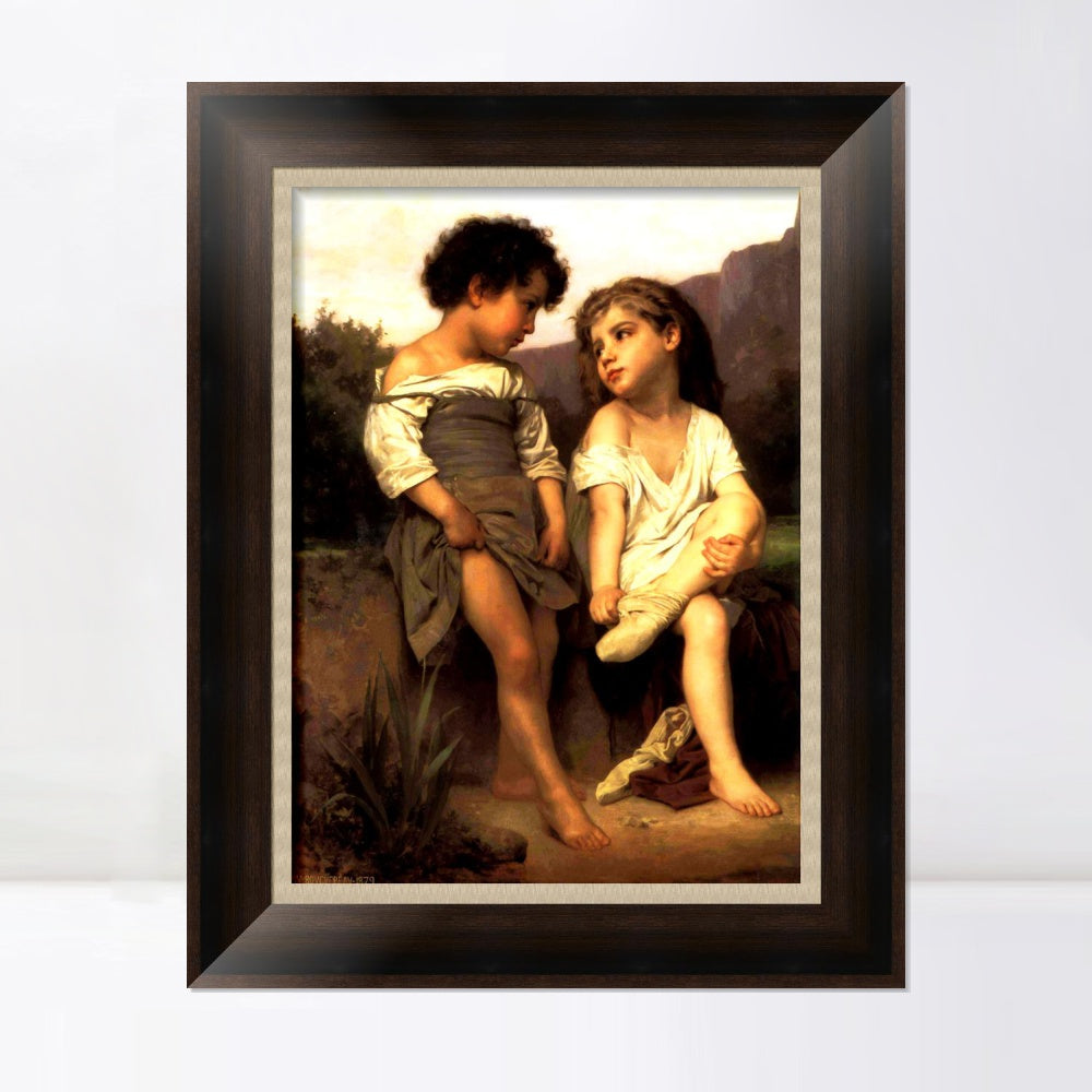 INVIN ART Framed Canvas Art Giclee Print At the Edge of the Brook by William Adolphe Bouguereau Wall Art Living Room Home Office Decorations