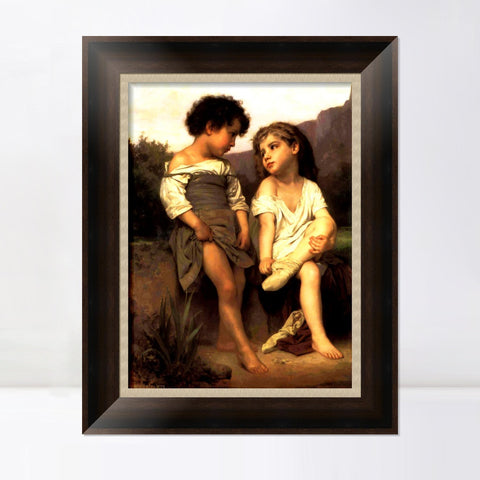 INVIN ART Framed Canvas Art Giclee Print At the Edge of the Brook by William Adolphe Bouguereau Wall Art Living Room Home Office Decorations