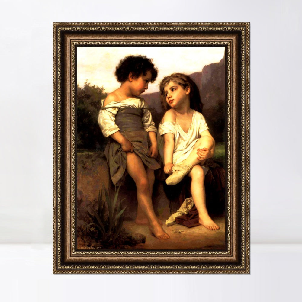INVIN ART Framed Canvas Art Giclee Print At the Edge of the Brook by William Adolphe Bouguereau Wall Art Living Room Home Office Decorations