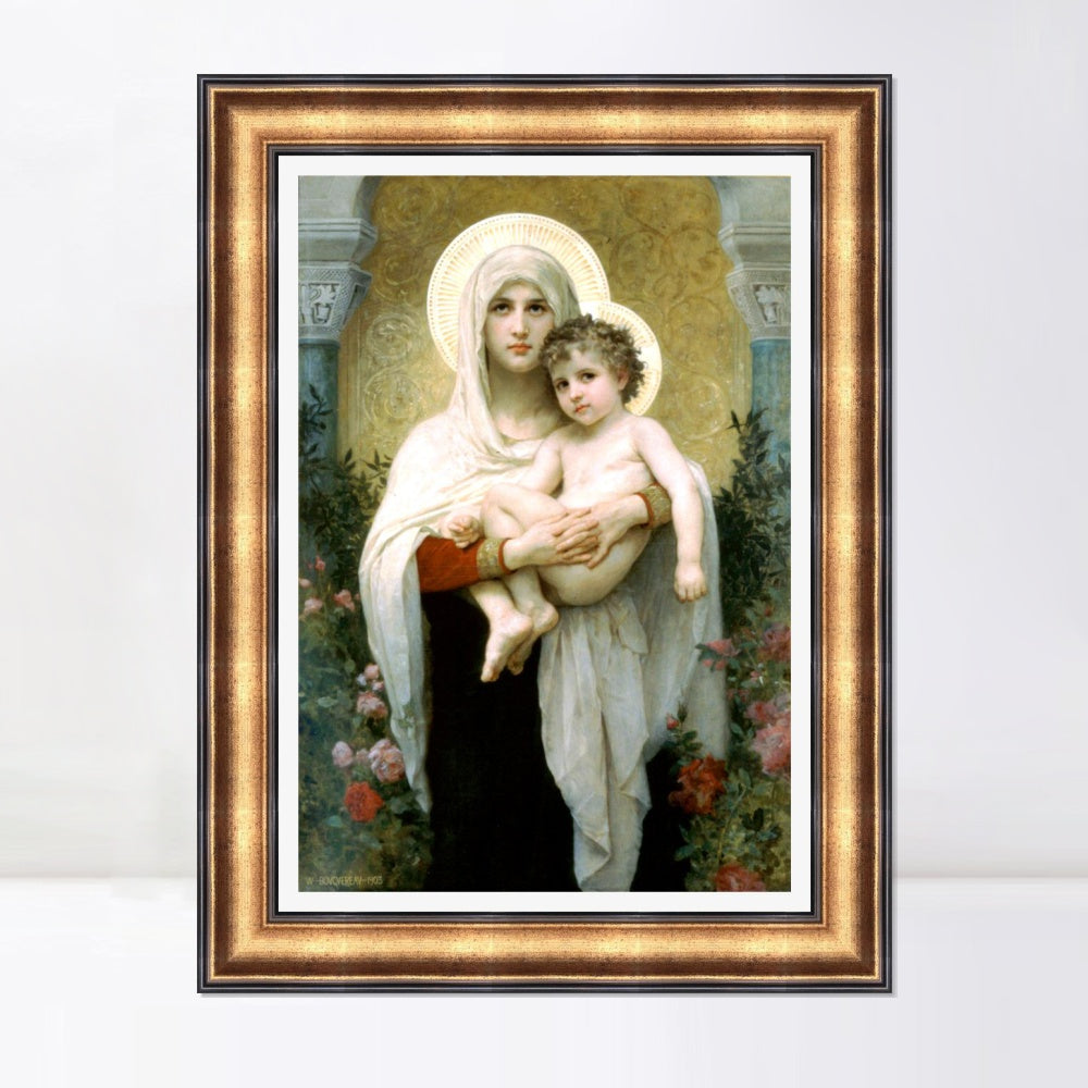 INVIN ART Framed Canvas Art Giclee Print The Madonna of the Roses,1903 by William Adolphe Bouguereau Wall Art Living Room Home Office Decorations