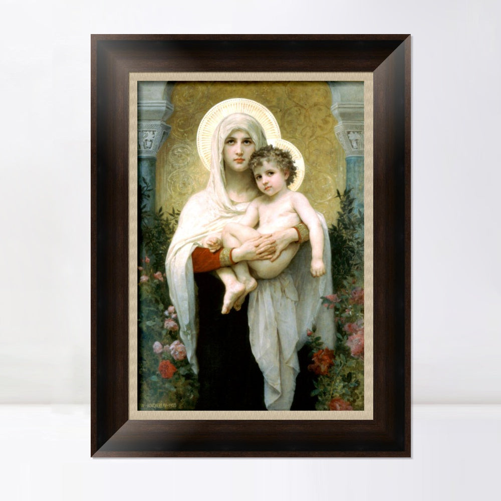 INVIN ART Framed Canvas Art Giclee Print The Madonna of the Roses,1903 by William Adolphe Bouguereau Wall Art Living Room Home Office Decorations