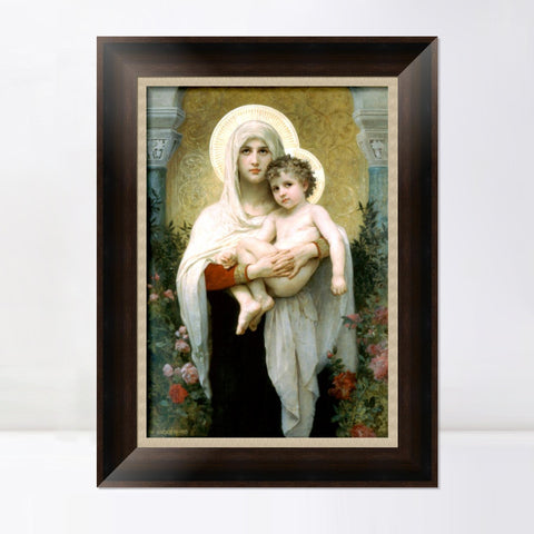 INVIN ART Framed Canvas Art Giclee Print The Madonna of the Roses,1903 by William Adolphe Bouguereau Wall Art Living Room Home Office Decorations