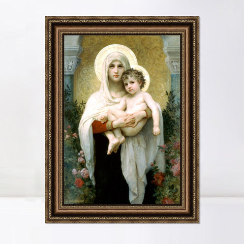 INVIN ART Framed Canvas Art Giclee Print The Madonna of the Roses,1903 by William Adolphe Bouguereau Wall Art Living Room Home Office Decorations