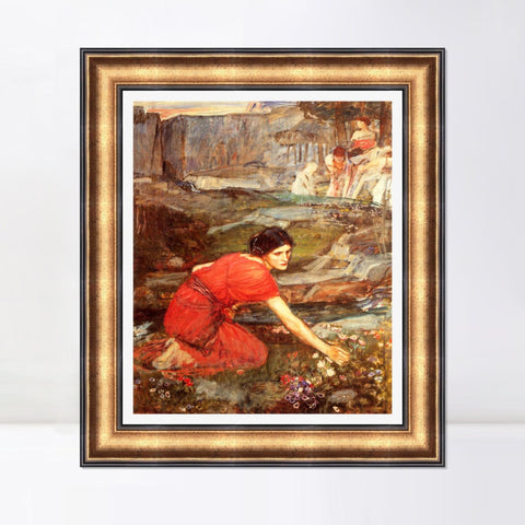 INVIN ART Framed Canvas Art Giclee Print maidens picking flowers by William Adolphe Bouguereau Wall Art Living Room Home Office Decorations