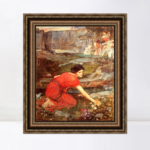 INVIN ART Framed Canvas Art Giclee Print maidens picking flowers by William Adolphe Bouguereau Wall Art Living Room Home Office Decorations