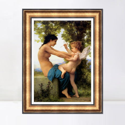 INVIN ART Framed Canvas Art Giclee Print A Young Girl Defending Herself Against Eros (1880) by William Adolphe Bouguereau Wall Art Living Room Home Office Decorations