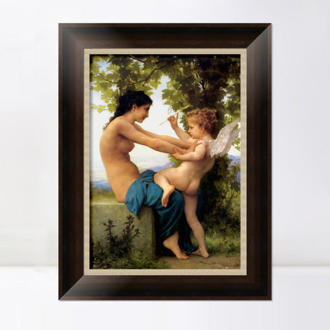 INVIN ART Framed Canvas Art Giclee Print A Young Girl Defending Herself Against Eros (1880) by William Adolphe Bouguereau Wall Art Living Room Home Office Decorations