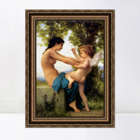 INVIN ART Framed Canvas Art Giclee Print A Young Girl Defending Herself Against Eros (1880) by William Adolphe Bouguereau Wall Art Living Room Home Office Decorations
