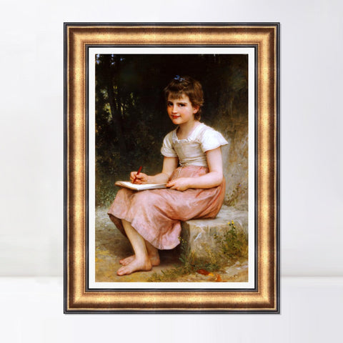 INVIN ART Framed Canvas Art Giclee Print A Calling (1896) by William Adolphe Bouguereau Wall Art Living Room Home Office Decorations