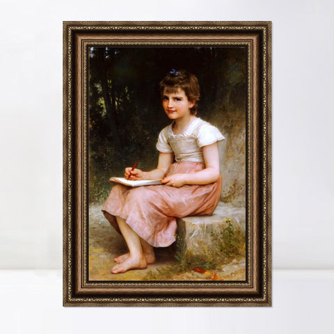 INVIN ART Framed Canvas Art Giclee Print A Calling (1896) by William Adolphe Bouguereau Wall Art Living Room Home Office Decorations