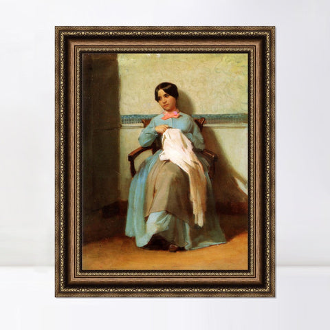 INVIN ART Framed Canvas Art Giclee Print A Portrait of Léonie Bouguereau (1850) by William Adolphe Bouguereau Wall Art Living Room Home Office Decorations