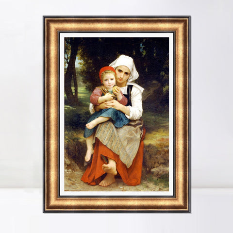 INVIN ART Framed Canvas Art Giclee Print Breton Brother and Sister (1871) by William Adolphe Bouguereau Wall Art Living Room Home Office Decorations