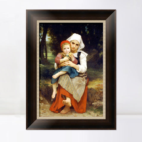 INVIN ART Framed Canvas Art Giclee Print Breton Brother and Sister (1871) by William Adolphe Bouguereau Wall Art Living Room Home Office Decorations