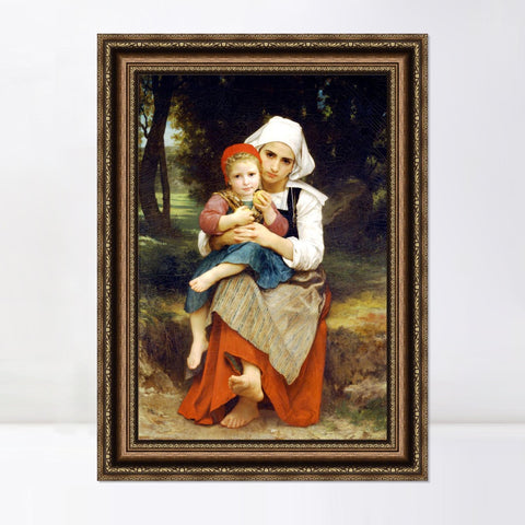 INVIN ART Framed Canvas Art Giclee Print Breton Brother and Sister (1871) by William Adolphe Bouguereau Wall Art Living Room Home Office Decorations