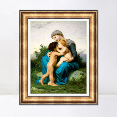INVIN ART Framed Canvas Art Giclee Print Fraternal Love (1851) by William Adolphe Bouguereau Wall Art Living Room Home Office Decorations