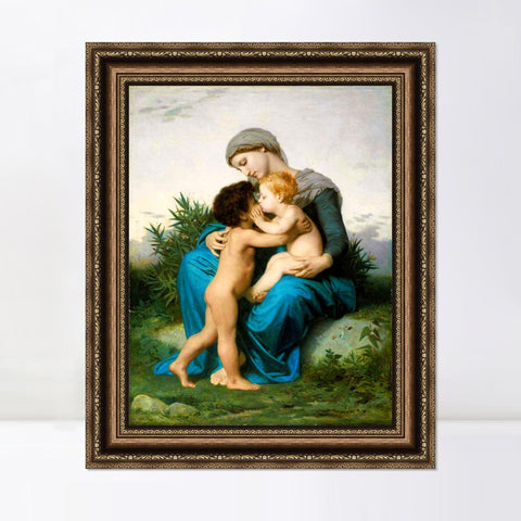 INVIN ART Framed Canvas Art Giclee Print Fraternal Love (1851) by William Adolphe Bouguereau Wall Art Living Room Home Office Decorations