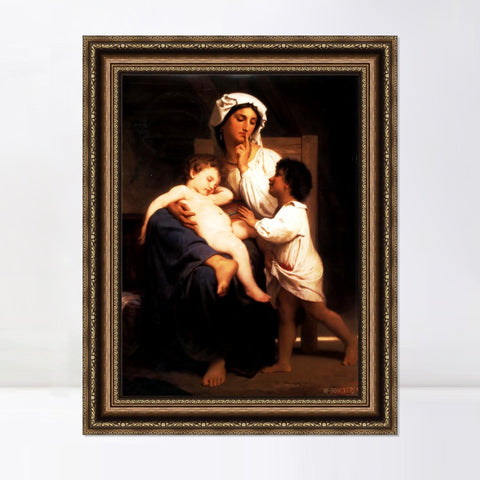 INVIN ART Framed Canvas Art Giclee Print Sleep 1864 boy by William Adolphe Bouguereau Wall Art Living Room Home Office Decorations