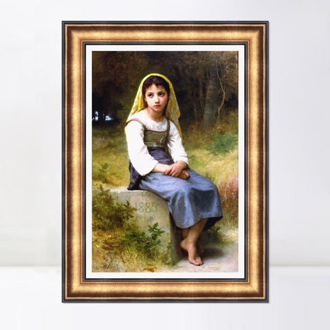 INVIN ART Framed Canvas Art Giclee Print Meditation by William Adolphe Bouguereau Wall Art Living Room Home Office Decorations