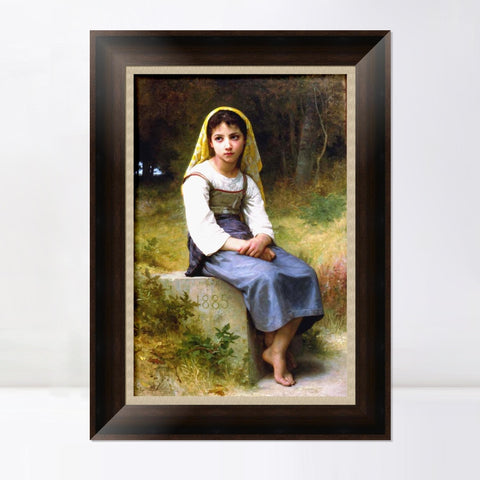 INVIN ART Framed Canvas Art Giclee Print Meditation by William Adolphe Bouguereau Wall Art Living Room Home Office Decorations