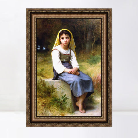 INVIN ART Framed Canvas Art Giclee Print Meditation by William Adolphe Bouguereau Wall Art Living Room Home Office Decorations