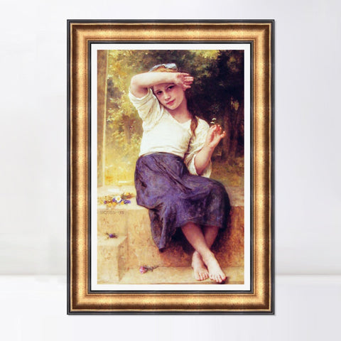 INVIN ART Framed Canvas Art Giclee Print Marguerite by William Adolphe Bouguereau Wall Art Living Room Home Office Decorations