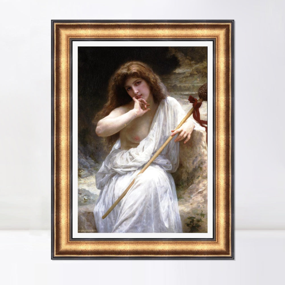 INVIN ART Framed Canvas Art Giclee Print Seated Bacchante by William Adolphe Bouguereau Wall Art Living Room Home Office Decorations