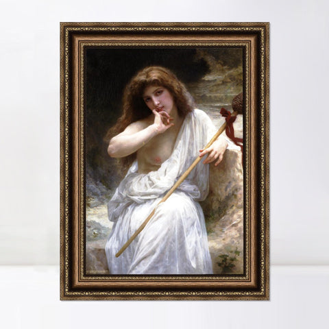 INVIN ART Framed Canvas Art Giclee Print Seated Bacchante by William Adolphe Bouguereau Wall Art Living Room Home Office Decorations