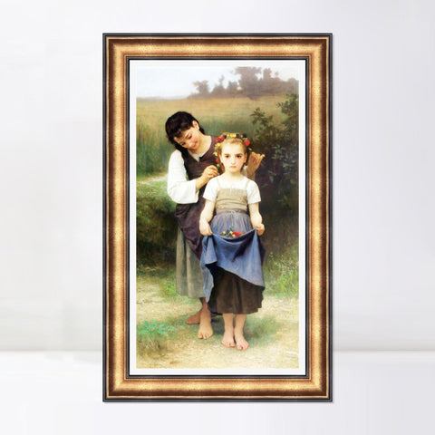 INVIN ART Framed Canvas Art Giclee Print Crown of Flowers by William Adolphe Bouguereau Wall Art Living Room Home Office Decorations