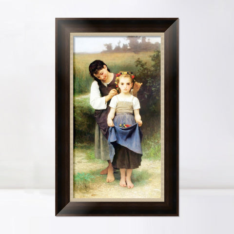 INVIN ART Framed Canvas Art Giclee Print Crown of Flowers by William Adolphe Bouguereau Wall Art Living Room Home Office Decorations