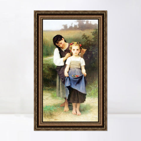 INVIN ART Framed Canvas Art Giclee Print Crown of Flowers by William Adolphe Bouguereau Wall Art Living Room Home Office Decorations